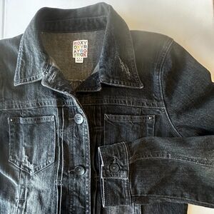 Roxy Women's Jacket Denim M Distressed Black Jean Long Sleeve Grunge